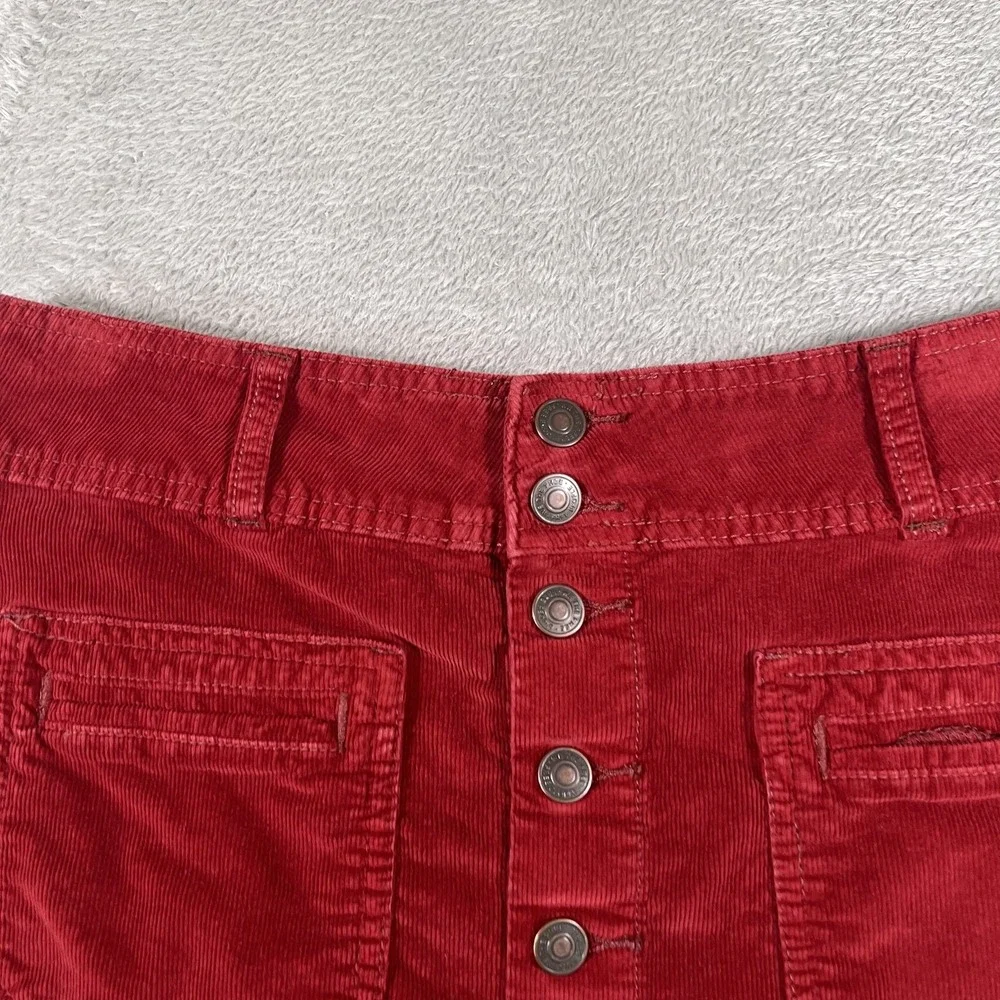 We The Free Skirt Womens 28 Red Corduroy Mini Button Front‎ Pockets Boho Style